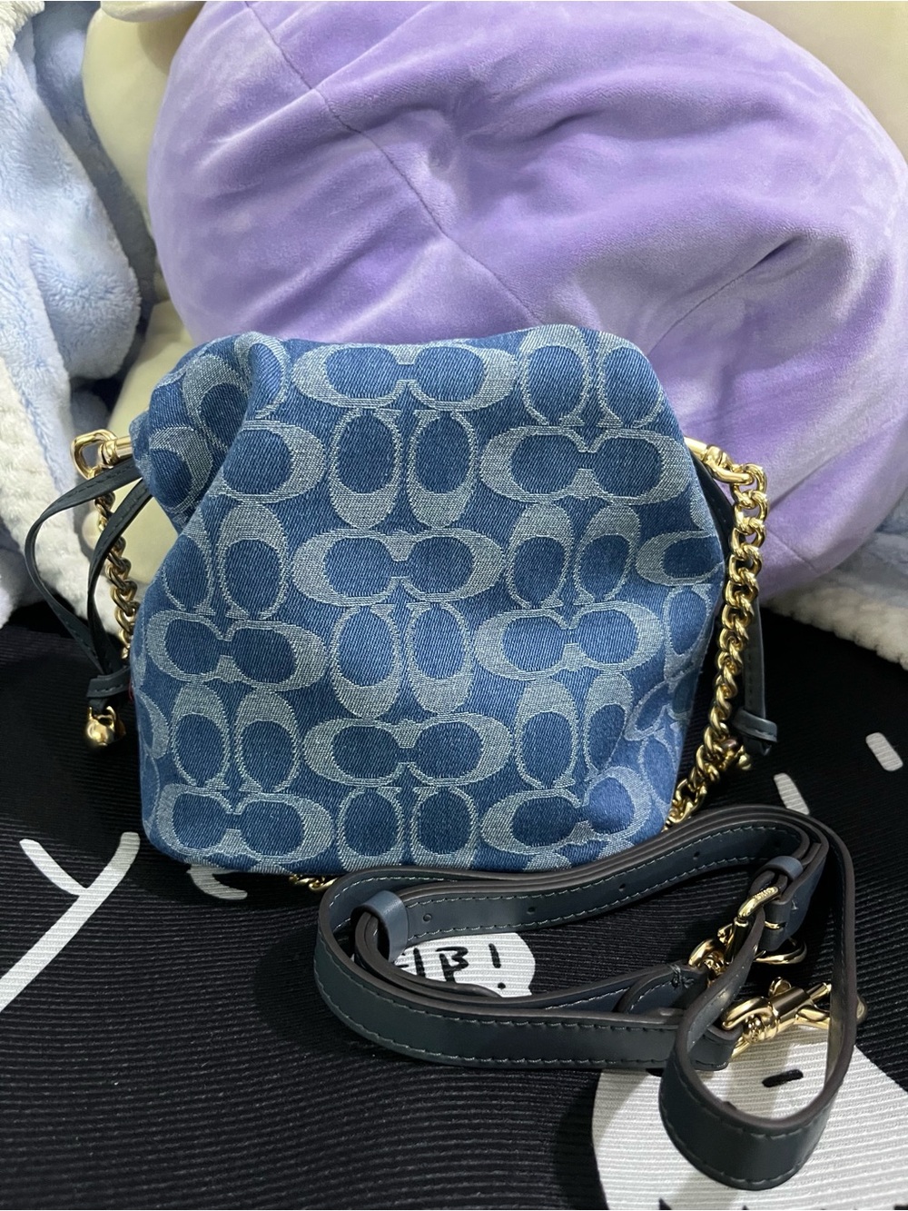 Coach Denim Signature Drawstring Crossbody - Blue - Picture 2 of 10
